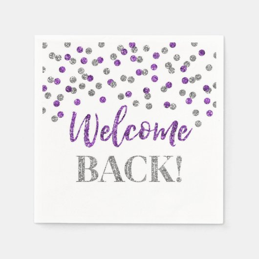 Lila Silver Confetti Willkommen zurück Napkins Serviette (Vorderseite)