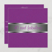 Lila Silver Fabulous 40. Geburtstag Party Einladung (Vorne/Hinten)