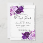 Lila Silver Floral Elegantes formales Polterabend Einladung (Vorderseite)