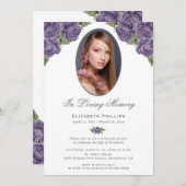Lila Silver Floral Foto Gedenkfest Beerdigung Einladung (Vorne/Hinten)