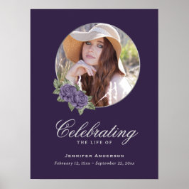 Lila Silver Floral Foto Memorial Beerdigung Zeiche Poster