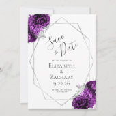 Lila Silver Floral Geometric Save the Date weiß (Vorderseite)