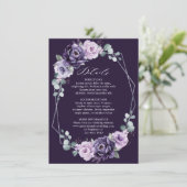 Lila Silver Floral Geometric Wedding Details En Begleitkarte (Stehend Vorderseite)