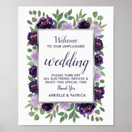 Lila Silver Floral Green Unplugding Wedding Sign Poster