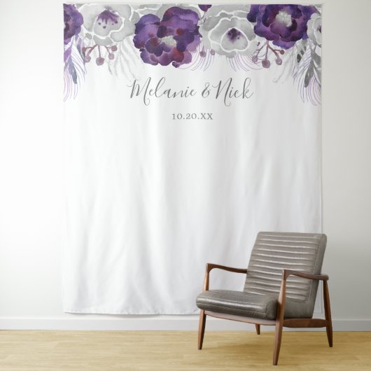 Lila Silver Floral Hochzeit Foto Hintergrund Wandteppich (Beispiel)