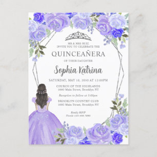 Lila Silver Floral Princess Tiara Quinceañera Postkarte