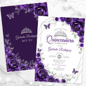 Lila Silver Floral Quinceanera Einladung