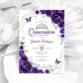 Lila Silver Floral Quinceanera Einladung
