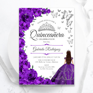 Lila Silver Floral Quinceanera Einladung