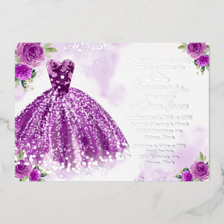 Lila Silver Floral Quinceanera Folieneinladung