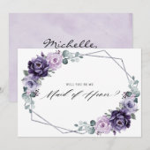 Lila Silver Floral Werden Sie meine Trauzeugin sei Einladung (Vorne/Hinten)