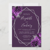 Lila Silver Geometric Floral QR Code Hochzeit Einladung (Vorderseite)