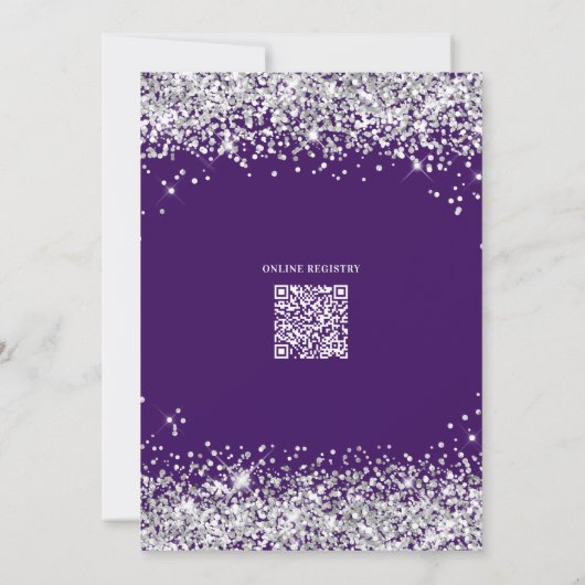 Lila Silver Glitzer Brautparty Extravagantes Skrip Einladung (Rückseite)