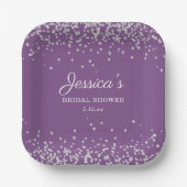 Lila Silver Glitzer Bridge Name Brautparty Pappteller (Vorderseite)