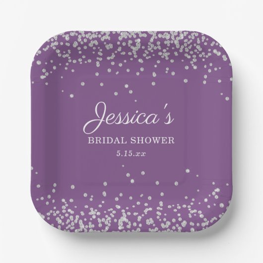 Lila Silver Glitzer Bridge Name Brautparty Pappteller (Vorderseite)