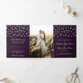Lila Silver Glitzer Confetti Foto Wedding Dreifach-gefaltete Programmkarte