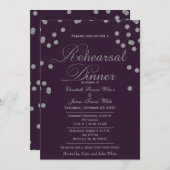 Lila Silver Glitzer Confetti Probe Dinner Einladung (Vorne/Hinten)