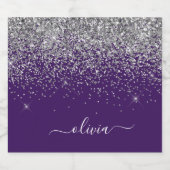 Lila Silver Glitzer Girly Glam Monogram Alkoholflaschenetikett (Einzelnes Label)