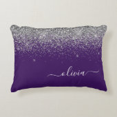 Lila Silver Glitzer Girly Glam Monogram Dekokissen (Vorderseite)