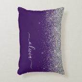 Lila Silver Glitzer Girly Glam Monogram Dekokissen (Vorderseite(Vertikal))