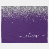 Lila Silver Glitzer Girly Glam Monogram Fleecedecke (Vorderseite (Horizontal))