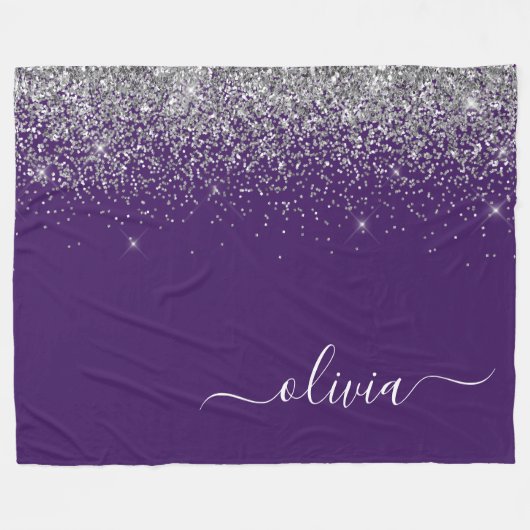 Lila Silver Glitzer Girly Glam Monogram Fleecedecke (Vorderseite (Horizontal))
