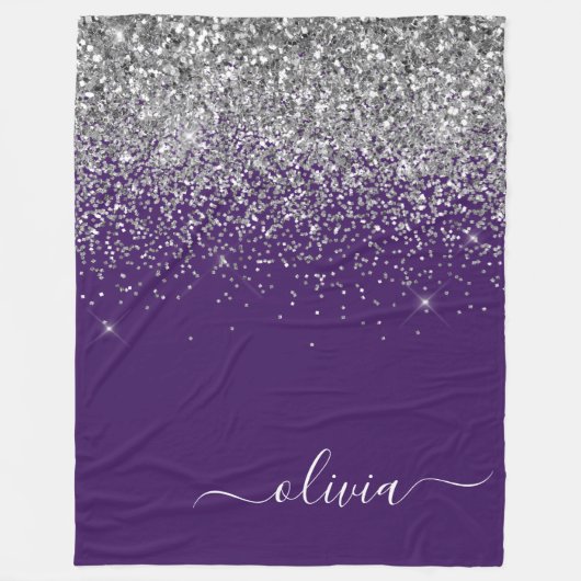 Lila Silver Glitzer Girly Glam Monogram Fleecedecke (Vorderseite)