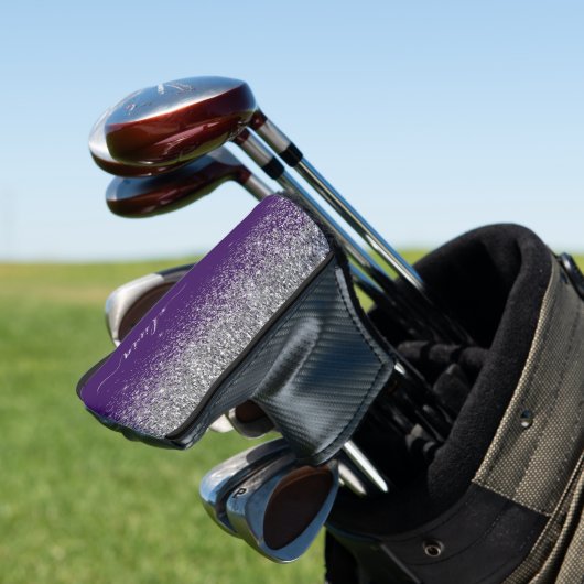 Lila Silver Glitzer Girly Glam Monogram Golf Headcover (In Situ)