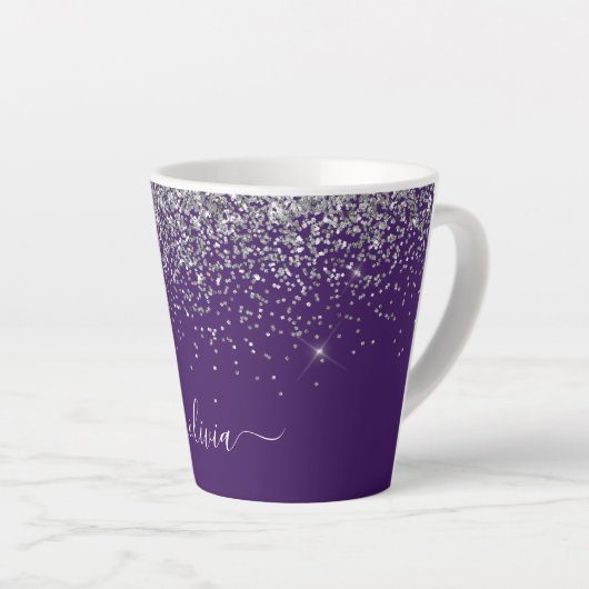 Lila Silver Glitzer Girly Glam Monogram Milchtasse (Rechte Ecke)