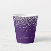 Lila Silver Glitzer Girly Glam Monogram Milchtasse (Vorderseite)