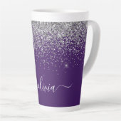 Lila Silver Glitzer Girly Glam Monogram Milchtasse (Rechte Ecke)