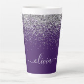 Lila Silver Glitzer Girly Glam Monogram Milchtasse (Vorderseite)