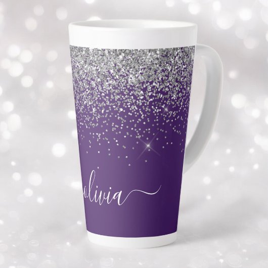 Lila Silver Glitzer Girly Glam Monogram Milchtasse