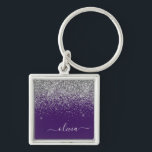 Lila Silver Glitzer Girly Glam Monogram Schlüsselanhänger<br><div class="desc">Silver und Lila Sparkle Glitzer Script Monogram Name Keychains (Key Chain). Das macht den perfekten 16 Geburtstag,  Hochzeit,  Brautparty,  Jubiläum,  Babydusche oder Junggeselinnen-Abschied Geschenk für jemanden,  der Lieben glamourösen Luxus und schicke Stile.</div>