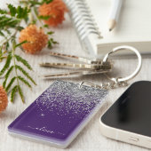 Lila Silver Glitzer Girly Glam Monogram Schlüsselanhänger (Vorderseite rechts)