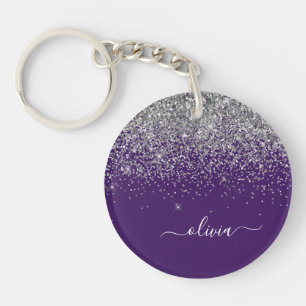 Lila Silver Glitzer Girly Glam Monogram Schlüsselanhänger