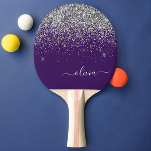 Lila Silver Glitzer Girly Glam Monogram Tischtennis Schläger