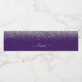 Lila Silver Glitzer Girly Glam Monogram Wasserflaschenetikett (Einzelnes Label)