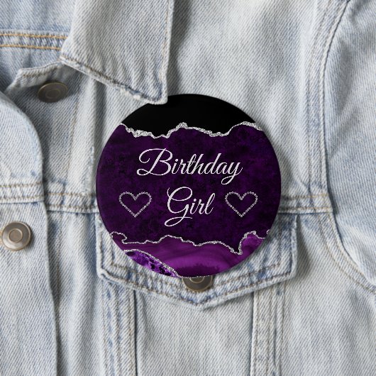 Lila & Silver Glitzer Marble Agate Birthday Girl Button (Beispiel)