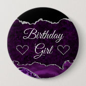 Lila & Silver Glitzer Marble Agate Birthday Girl Button (Vorderseite)