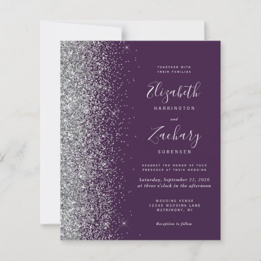 Lila Silver Glitzer QR Code Hochzeit (Vorderseite)