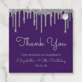 Lila Silver Glitzer Tropfen 40. Geburtstag Party Geschenkanhänger (Rückseite)