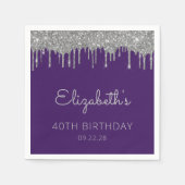 Lila Silver Glitzer Tropfen 40. Geburtstag Party Serviette (Vorderseite)
