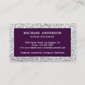 Lila Silver Glitzer Zahnarzt Zahnklinik Zahnarzt Visitenkarte (Rückseite)