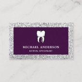 Lila Silver Glitzer Zahnarzt Zahnklinik Zahnarzt Visitenkarte (Vorderseite)