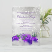 Lila Silver Gold Holly Baubles Weihnachtsfest Part Einladung (Stehend Vorderseite)