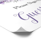 Lila Silver Gray Floral Gästebuchzeichen Poster (Ecke)