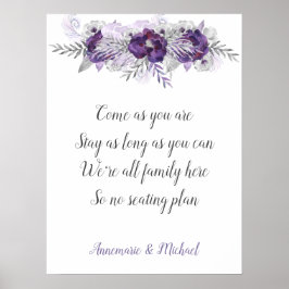 Lila Silver Gray No Seating Plan Hochzeitszeichen Poster