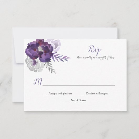 Lila Silver Gray Watercolor Rose UAWG RSVP Karte (Vorderseite)