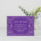 Lila Silver Great Gatsby Art Deco Save the Date (Stehend Vorderseite)